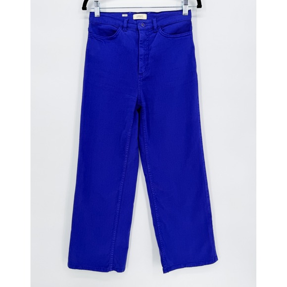 LAPOINTE Cobalt Blue High-Waist Stretch Cotton Twill Wide Leg Jeans - Size 0 - Picture 8 of 9